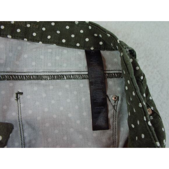 Chico's So Slimming Girlfriend Ankle Jean Sz 1.5 XS Moss Green White Polka Dots - Picture 10 of 10